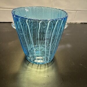 Venini for Disaronno Hand Blown Venetian Art Bubble Glass Aqua Stripe Ice Bucket